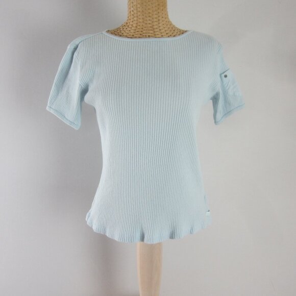 Vtg Ralph Lauren Jeans Co Womens M Blue Cotton Rib Knit Tee Shirt  Y2K Peru - Picture 1 of 7